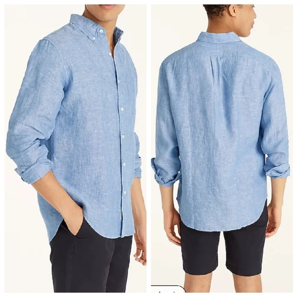 100% Linen J. Crew‎ Baird McNutt Blue Long Sleeve Button Shirt Men's Size XL